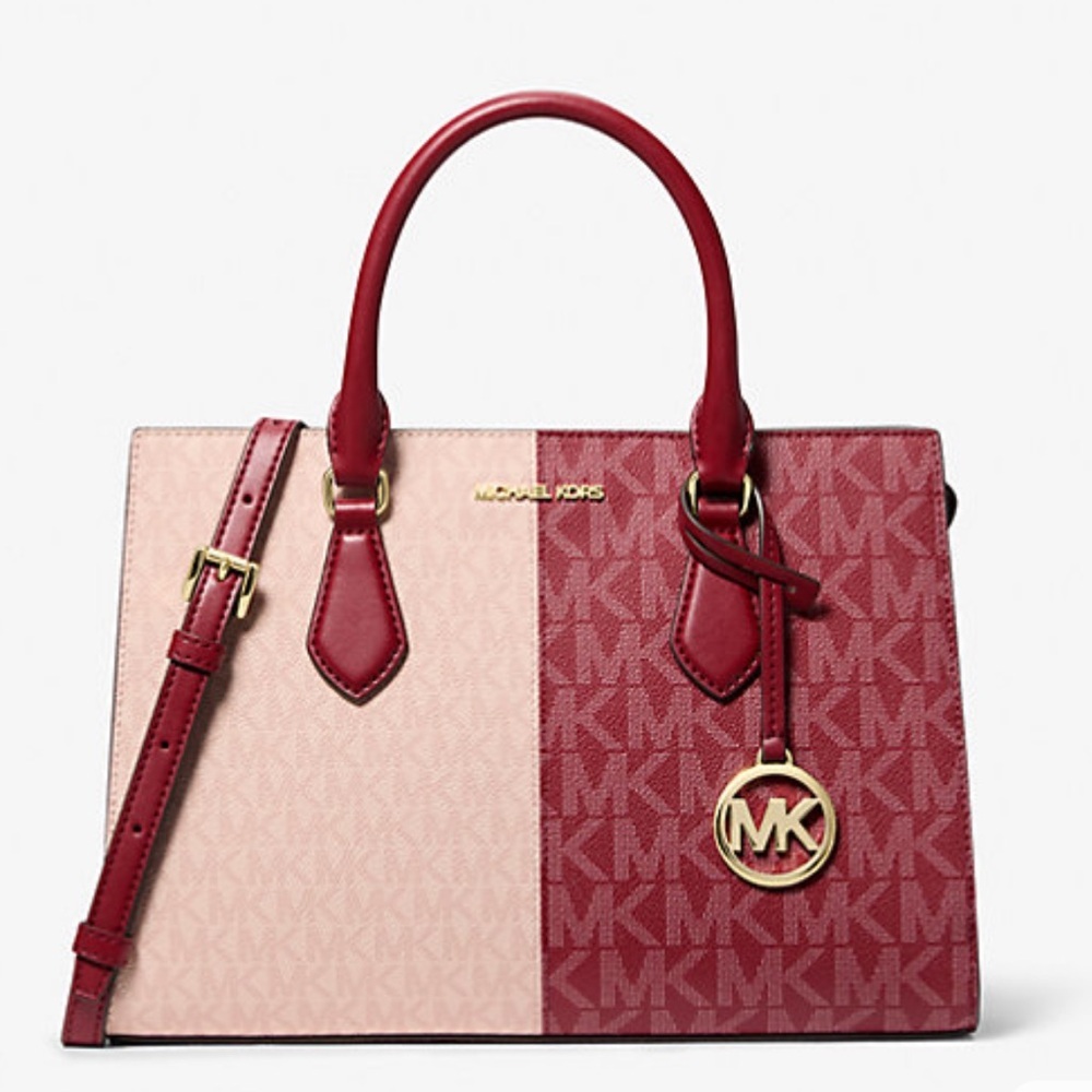 MICHAEL KORS Sheila Medium Two-Tone Metallic Signature Logo Satchel
Cherry Multi